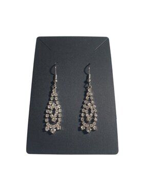 Crystal Rhinestone Dangle Earrings Silver Tone Teardrop Hook Closure Lightweight